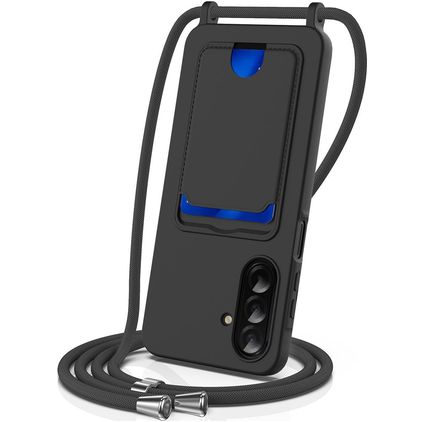 Mobigear Lanyard Card Samsung Galaxy A57 Silicone Capa com cordão e porta-cartões - Preto
