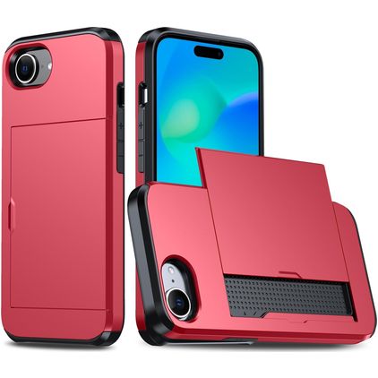 Mobigear Card iPhone 16e Hårdt Bagsidecover Stødsikkert med kortholder - Rød