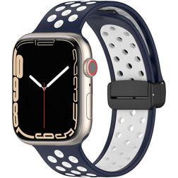 Mobigear Sport Plus Mag Silikon Apple Watch Armband Magnetlås - 42/41/40/38 mm - Vit / Marinblå