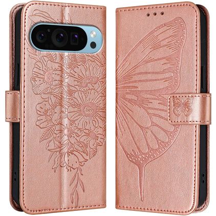 Mobigear Butterfly Google Pixel 9 Pro XL Etui z klapką typu portfel - Różowe złoto
