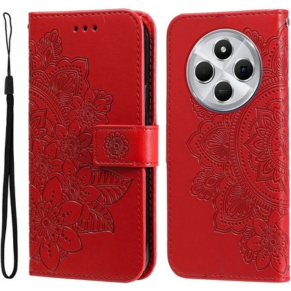 Mobigear Flowers Xiaomi Redmi 14C Lompakkokotelo + Setelitasku - Punainen