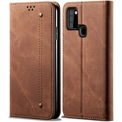 Mobigear Denim Slim Samsung Galaxy A21s Cover a libro portafoglio - Marrone