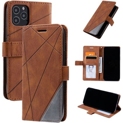 Mobigear Rhombus iPhone 12 Lompakkokotelo + Setelitasku - Ruskea