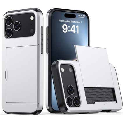 Mobigear Card iPhone 18 Pro Max Funda Plástico rígido Carcasa Antigolpes con tarjetero - Plateado