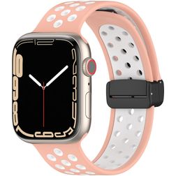 Mobigear Sport Plus Mag Bracelete Silicone Fecho magnético para Apple Watch - 49/46/45/44 mm - Branco / Rosa