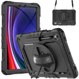 Mobigear SureGrip Xtreme Samsung Galaxy Tab S9 FE Cover Hård plast / Silikone Bagsidecover + Stylus-holder + Skulderrem + Stander - Sort