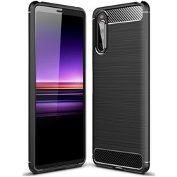 Mobigear Brushed Slim Sony Xperia 10 II Fleksibel TPU Bagsidecover - Sort