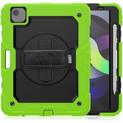Mobigear SureGrip Xtreme iPad Air 5 (2022) Capa Plástico rígido / Silicone Capa traseira + Suporte para caneta stylus + Alça de ombro + Suporte - Preto / Verde