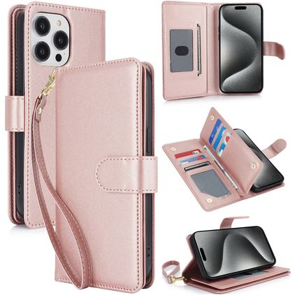 Mobigear Wallet iPhone 15 Pro Plånboksfodral med sedelfack - Roséguld