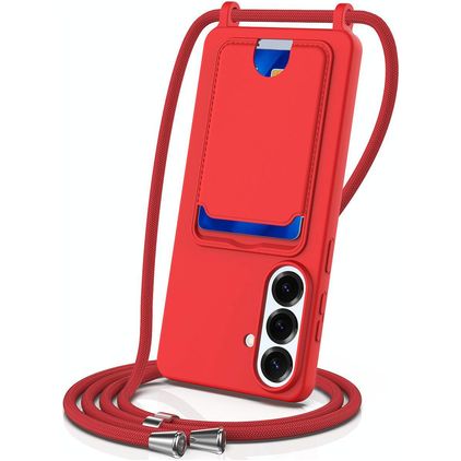 Mobigear Lanyard Card Samsung Galaxy S26 Plus Silicona Funda con cuerda y tarjetero - Rojo