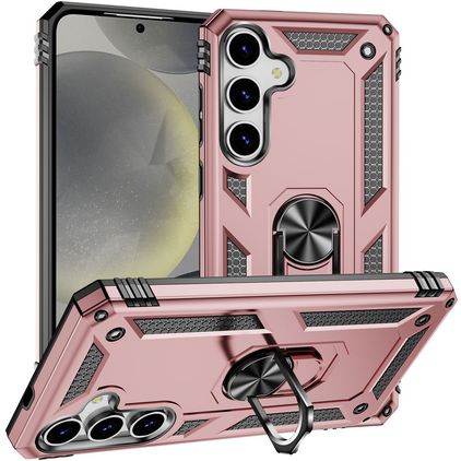 Mobigear Armor ring Samsung Galaxy S25 Plástico rígido Capa traseira Antichoque com anel - Rosa dourado