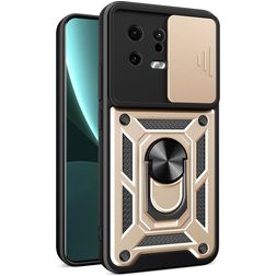 Mobigear Armor Ring Cam Slide Xiaomi 13 Hårdt Bagsidecover Stødsikkert med ringholder og Camera Slider - Guld