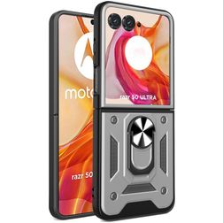 Mobigear Armor Ring Motorola Razr 50 Ultra Hårdt Bagsidecover Stødsikkert med ringholder - Sølv