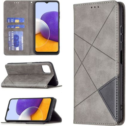 Mobigear Rhombus Slim Samsung Galaxy A22 5G Cover a libro - Grigio