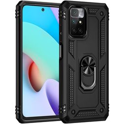 Mobigear Armor Ring Xiaomi Redmi 10 4G Hårdt Bagsidecover Stødsikkert med ringholder - Sort