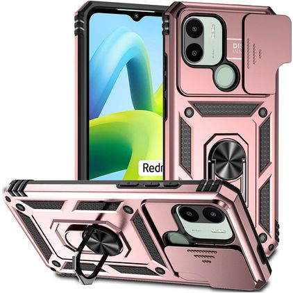 Mobigear Armor Ring Cam Slide Xiaomi Redmi A1 4G Hard Case Back cover Shockproof with Ring Holder and Camera Slider - Rose Gold