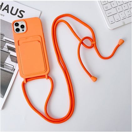 Mobigear Lanyard Card iPhone 15 Pro Max Silikon Skal med rem och korthållare - Orange