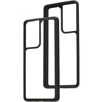 Mobiparts Rugged Clear Samsung Galaxy S21 Ultra Fodral Hårdplast Skal Stötsäkert - Transparent / Svart