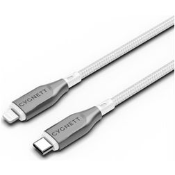 Cygnett Armoured Braided USB-C till Apple Lightning Kabel MFI 2 m - Vit