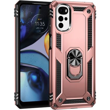 Mobigear Armor Ring Motorola Moto G22 Plástico rígido Capa traseira Antichoque com anel - Rosa dourado