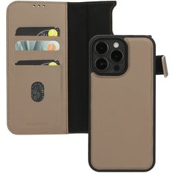 Mobiparts iPhone 15 Pro Max MagSafe Case Genuine Leather Detachable 2-in-1 Wallet Case Wallet - Taupe