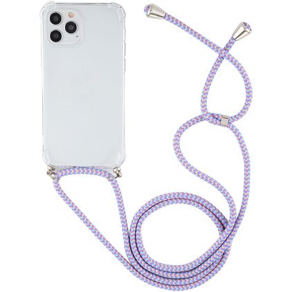 Mobigear Lanyard iPhone 12 Pro Max TPU flexible Funda con cuerda - Transparente / Azul / Morado