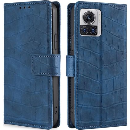 Mobigear Croco Motorola Edge 30 Ultra Funda tipo libro Cartera - Azul