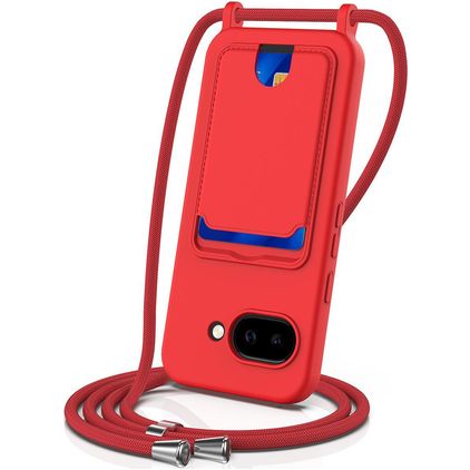 Mobigear Lanyard Card Google Pixel 10a Silicone Capa com cordão e porta-cartões - Vermelho