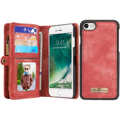 CaseMe 008 iPhone 7 Cover Aftageligt 2-i-1-pungetui med Seddelrum - Rød