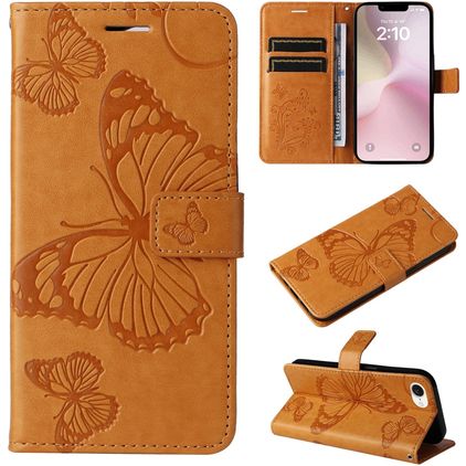 Mobigear Butterfly iPhone 16e Funda tipo libro Cartera - Coñac