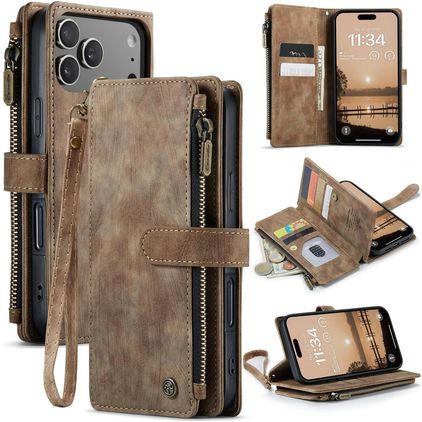 CaseMe C30 iPhone 17 Pro Pungetui med Seddelrum - Brun