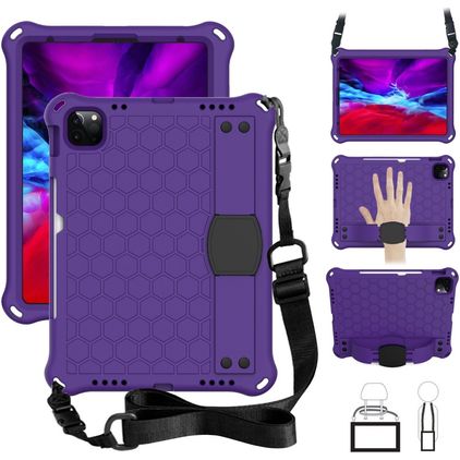 Mobigear HexStrap iPad Air 4 (2020) Pouzdro Plast / EVA pěna Zadní kryt + Držák na stylus + Ramenní popruh + Stojánek - Fialová