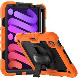 Mobigear SureGrip Xtreme iPad Mini 7 (2024) Case Plastic / Silicone Back cover + Stylus Holder + Shoulder Strap + Stand - Black / Orange