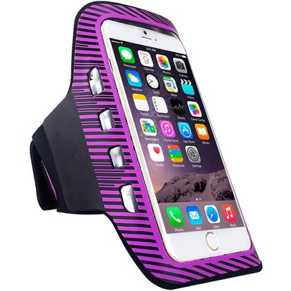 Mobigear LED Portamóvil para correr Neopreno Funda deportiva Brazalete deportivo (max 16 cm x 8 cm) - Morado