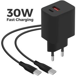 Mobiparts Wall Charger Dual USB / USB-C USB-C 1 Meter Power Delivery 30W 3A - Black