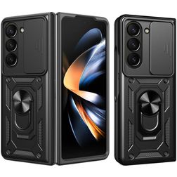 Mobigear Armor Ring Cam Slide Samsung Galaxy Z Fold 7 Hard Case Back cover Shockproof with Ring Holder and Camera Slider - Black