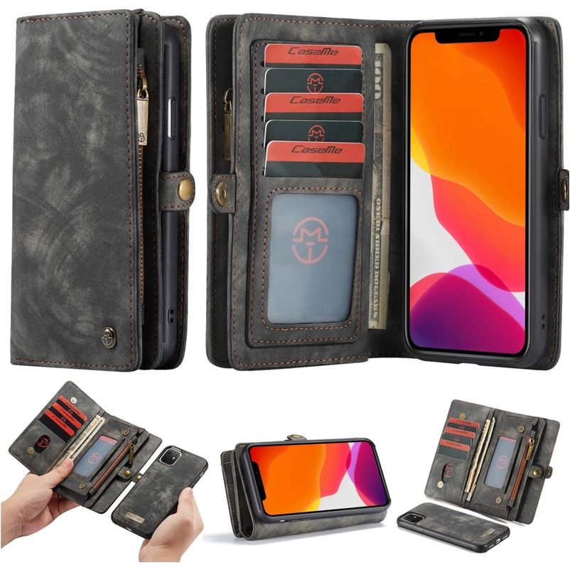 CaseMe 008 iPhone 11 Cover Aftageligt 2-i-1-pungetui med Seddelrum - Sort