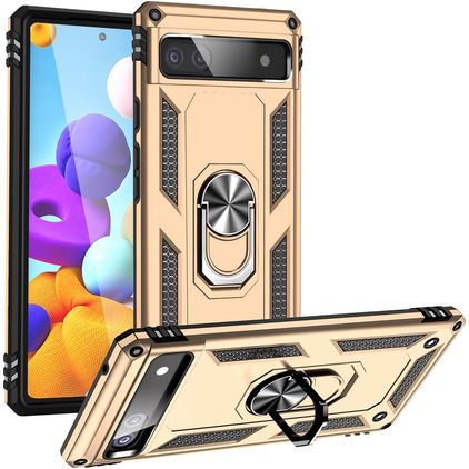 Mobigear Armor Ring Google Pixel 6a Funda Plástico rígido Carcasa Antigolpes con anillo - Dorado
