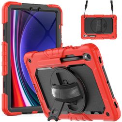 Mobigear SureGrip Xtreme Samsung Galaxy Tab S9 FE Case Plastic / Silicone Back cover + Stylus Holder + Shoulder Strap + Stand - Red