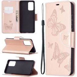 Mobigear Butterfly Samsung Galaxy A72 Lompakkokotelo + Setelitasku - Ruusukulta