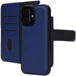 Mobiparts iPhone 16 MagSafe Funda Piel auténtica Funda tipo libro 2 en 1 con carcasa extraíble Cartera - Azul