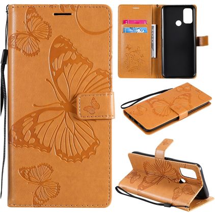 Mobigear Butterfly OPPO A53s Lompakkokotelo + Setelitasku - Konjakki