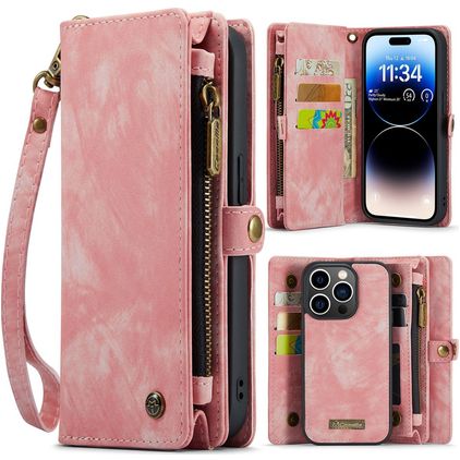 CaseMe 008 iPhone 14 Pro Cover Aftageligt 2-i-1-pungetui med Seddelrum - Lyserød