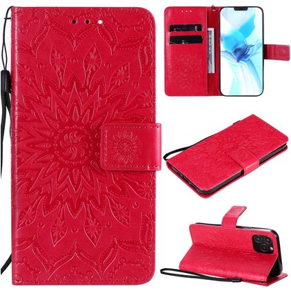 Mobigear Sunflower iPhone 12 Mini Cover a libro portafoglio - Rosso