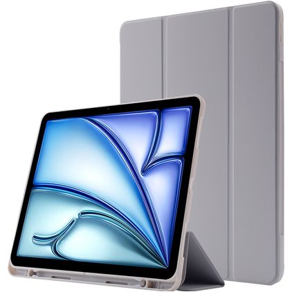 Mobigear Tri-Fold Gel iPad Air 11 polegadas (2024) TPU / Pele sintética Capa livro + Suporte para caneta stylus - Cinzento