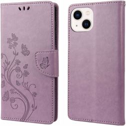 Mobigear Flowers iPhone 14 Wallet case - Purple
