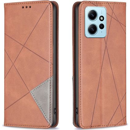 Mobigear Rhombus Slim Xiaomi Redmi Note 12 Cover a libro - Marrone