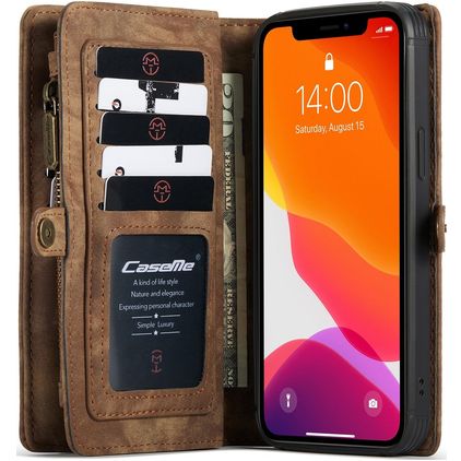 CaseMe 008 iPhone 12 Funda tipo libro 2 en 1 con carcasa extraíble Cartera - Marrón