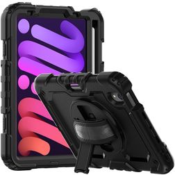 Mobigear SureGrip Xtreme iPad Mini 7 (2024) Fodral Hårdplast / Silikon Skal + Pennhållare + Axelrem + Ställ - Svart