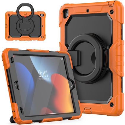 Mobigear RingGuard iPad 9 (2021) Plastica rigida / Silicone Back cover + Supporto - Nero / Arancione